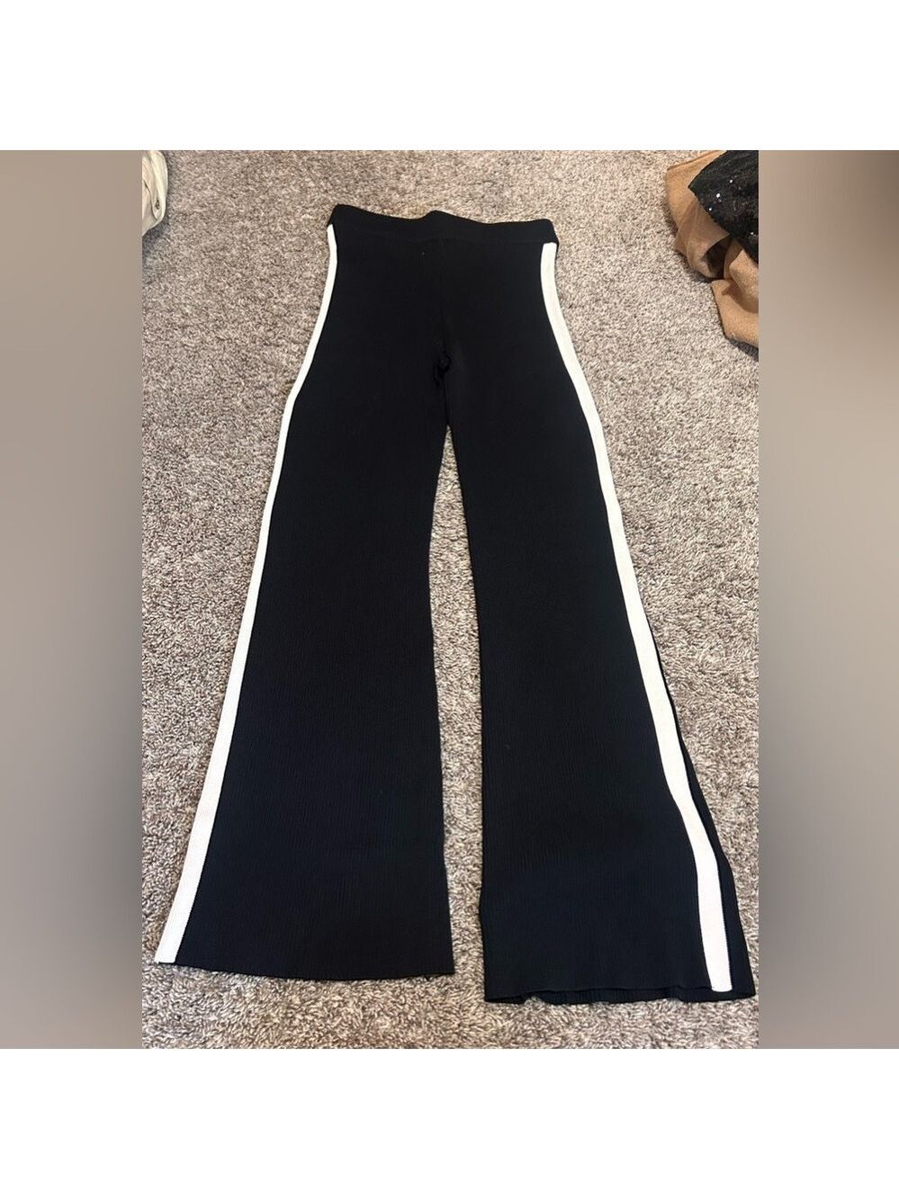 Revolve House Of Harlow Ribbed Flare Wide Leg Black Stripe Pants Small - Picture 2 of 6